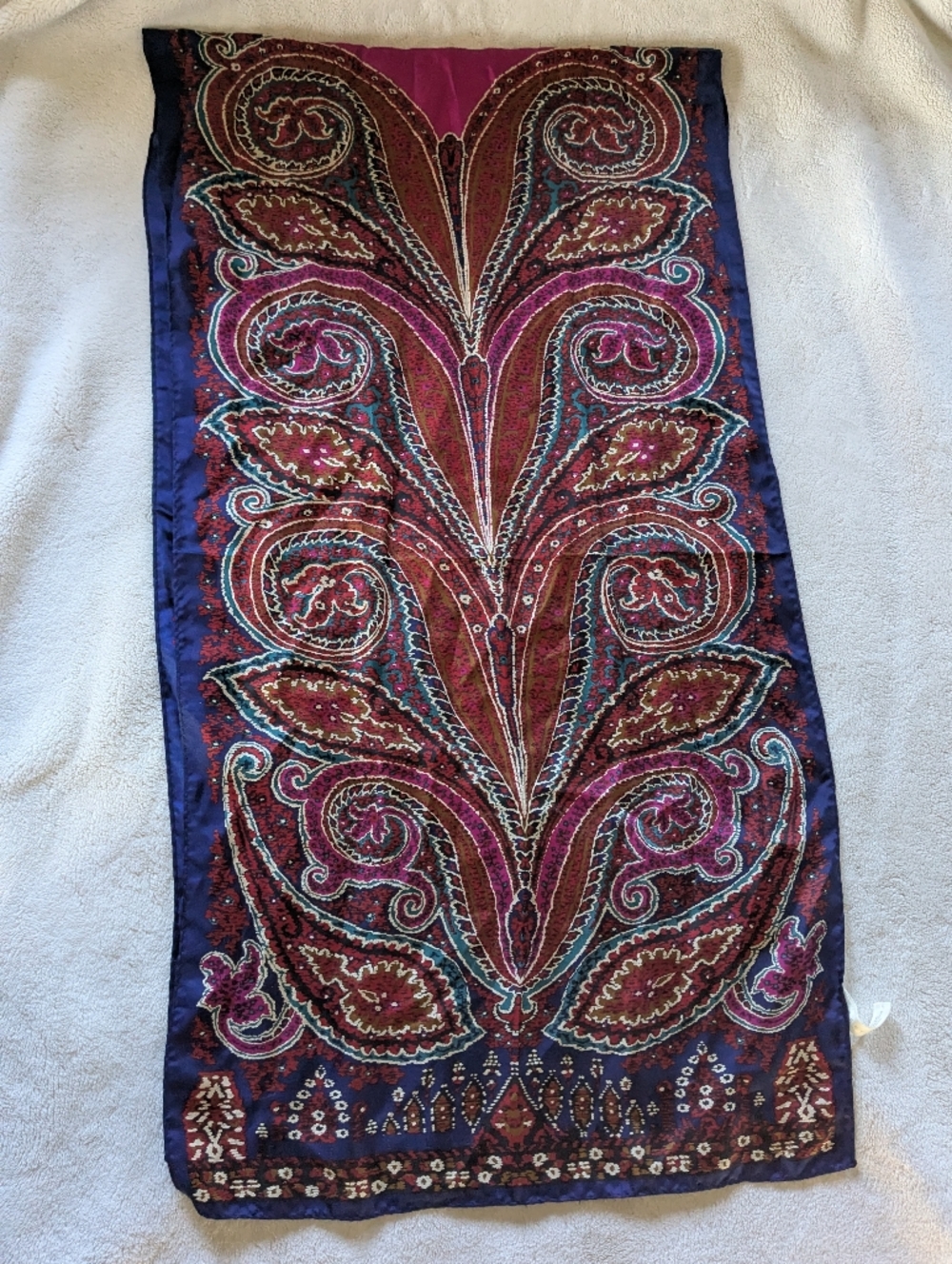 Perry Ellis 100% Silk Multicolored Paisley Oblongb Long Rectangle Scarf